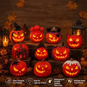 Halloween Pumpkin Solar Garden Stake Light Waterproof Resin Ornament Outdoor Yard Decor Crow Pirate Cat Ghost Design