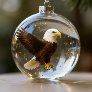 Gros plan d'un aigle à tête blanche dans une boule en cristal aux étoiles dorées