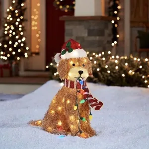 Decoración navideña de jardín Golden Retriever brillante con luces LED cálidas