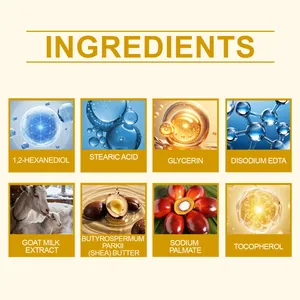 Ingredient chart for moisturizing soap featuring goat milk and shea butter extracts.