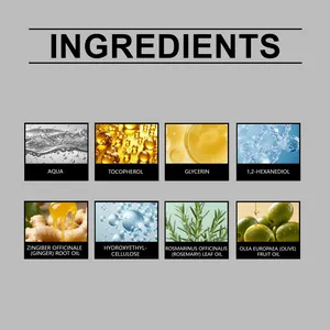 Desglose macro detallado de ingredientes naturales para aceite de romero capilar