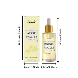Dimensiones detalladas y escala de la botella de aceite corporal de vainilla 30ml