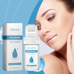 Detailed view of Hyaluronic Acid Serum with microneedle roller for facial skin care