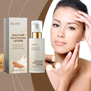 EELHOE wild yam moisturizing lotion detail showing product packaging and model face view