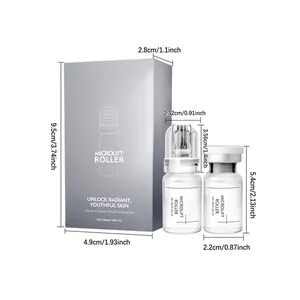Detailed dimensions of Microlift Roller radiant skin serum set packaging and vials