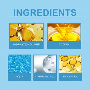 Detail showing key skincare ingredients: collagen, glycerin, and hyaluronic acid content.
