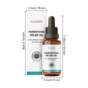 Detail of Laniska paronychia relief oil with 10ml bottle and packaging dimensions