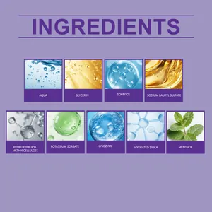 Aperçu détaillé des ingrédients du dentifrice violet d'hygiène buccale au menthol et à la silice