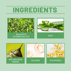 Inhaltsstoffe für Bienengift-Nagelpflege mit Teebaumblatt und Aloe Vera Extrakt.
