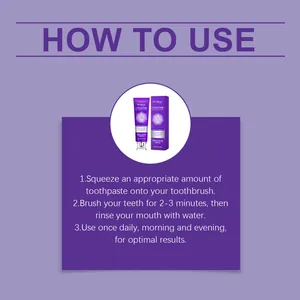 Instructions d'utilisation du dentifrice blanchissant violet Oralhoe en vue détaillée