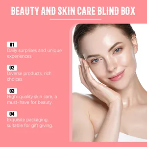Gráfico promocional para caja sorpresa de belleza y cuidado de la piel con modelo pro.