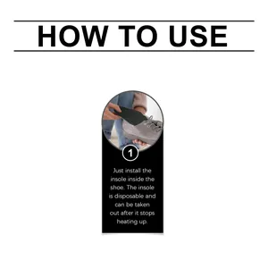 Close-up instructional view of installing a disposable heated insole into a shoe