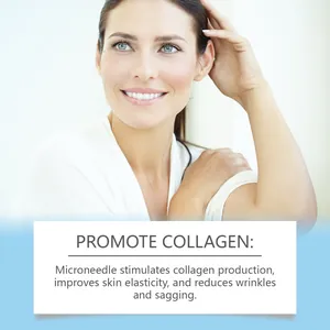 Model showing glowing skin results from hyaluronic acid microneedle roller treatment.