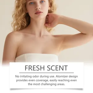 Primer plano de piel suave que ilustra el aroma fresco y cobertura del spray