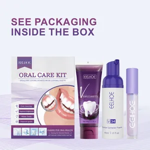 Kit de soins bucco-dentaires EELHOE avec mousse correctrice violette et pâte de blanchiment