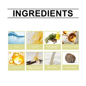 Lista detallada de ingredientes naturales en aceite corporal con fragancia de vainilla
