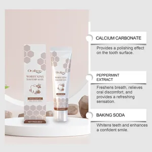 Dentifrice blanchissant Oralhoe à la menthe poivrée avec carbonate de calcium et bicarbonate.