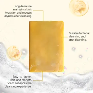 Macro detail of OCEAURA hydrating cleansing soap bar showing rich foam and skin benefits