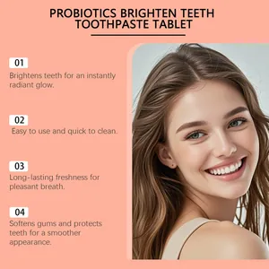 Détail des comprimés de dentifrice probiotique avec avantages blanchissants et sourire radieux