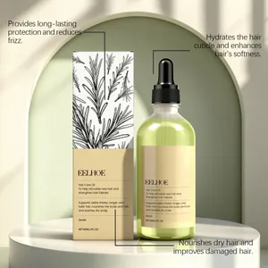 Aceite capilar de romero EELHOE para nutrir y alisar el cabello en un pedestal blanco.