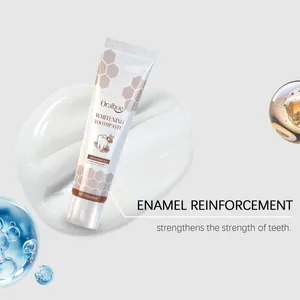 Détail du tube de dentifrice blanchissant Oralhoe pour renforcer l'émail et les taches