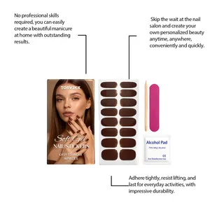 Complete coffee brown soft gel nail sticker kit including file and alcohol prep pad