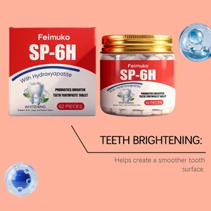 Vue détaillée des tablettes de dentifrice blanchissantes Feimuko SP-6H, 62 pièces.