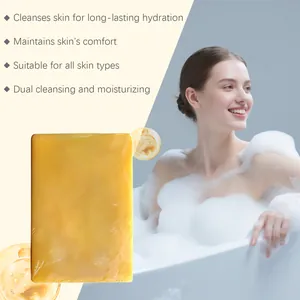 Handmade moisturizing bar soap detail showing dual cleansing and skin hydration benefits