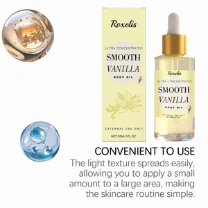 Set de aceite corporal de vainilla Roxelis con detalles de textura para piel radiante