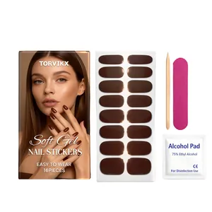 TORVIKX coffee brown soft gel nail stickers set including 16 pieces and manicure tools