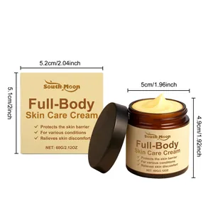 Crema para el cuidado corporal South Moon 60g con dimensiones de envase y tarro