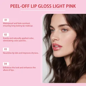Vista dettagliata che mostra la finitura rosa chiaro naturale di questo lucidalabbra peel-off.