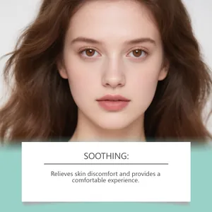 Close-up view of a woman's clear face highlighting soothing skincare benefits and skin comfort