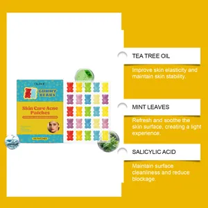 Dettaglio dei cerotti anti-acne a forma di orsetto con olio di tea tree e acido