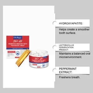 Λεπτομέρεια των δισκίων οδοντόκρεμας προβιοτικών Oralhoe για λεύκανση και δροσερή αναπνοή