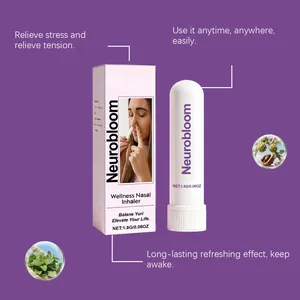 Neurobloom wellness neusinhalator met verpakking en plantenextracten detailweergave.