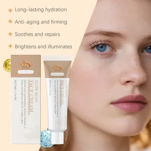 Détail de la crème visage éclat soja HANCHOBIT montrant l'emballage et les résultats