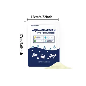 Detailed dimensions of 100g YEGBONG water clarification powder sachet for aquaculture