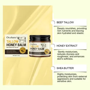 Λεπτομερής προβολή του OceAura Tallow Honey Balm με συστατικά όπως λίπος βοδινού