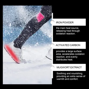 Detail view showing self-heating insole ingredients: iron powder and activated carbon