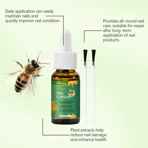 Detailansicht der Bienengift-Nagelpilz-Behandlung mit Applikatorbürsten und Biene