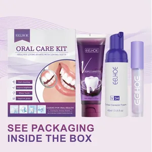 Kit de soins dentaires EELHOE avec mousse de blanchiment violette et correcteur