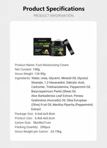 Detailed ingredient list and specifications for OceAura 42% Urea Foot Moisturizing Cream