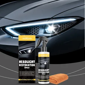 Detalle del kit de spray para restauración de faros HOMONTH con paño de limpieza