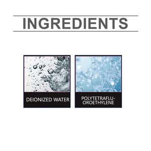Vista detallada de ingredientes: agua desionizada y politetrafluoroetileno.
