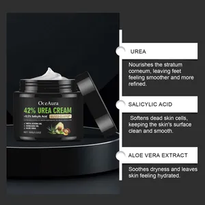 OceAura 42% Ureum Crème detail met textuur en hydraterende ingrediënten voordelen.