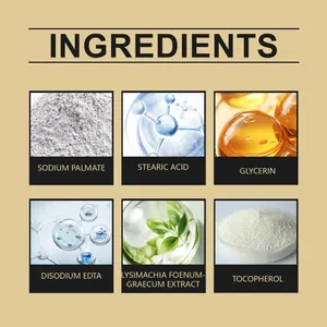 Detalle de los ingredientes del jabón de afeitar para hombres con Glicerina y Tocoferol