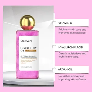 OceAura Rosiness Schimmerndes Körperöl mit Vitamin C und Hyaluronsäure für strahlende Haut.