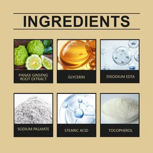 Detalle de ingredientes con Panax Ginseng, Glicerina y Ácido Esteárico para jabón de afeitar.