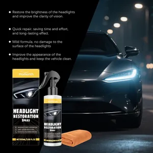 Kit completo profesional de restauración de faros de coche con líquido y paño suave.